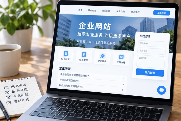 企业网站展示业务与服务信息的场景示意