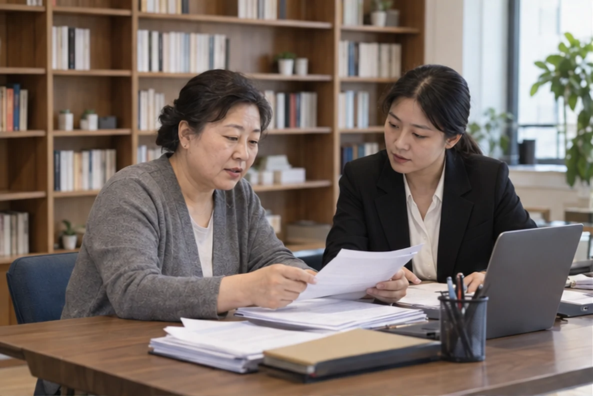 核对注册公司资料与办理事项的服务场景示意