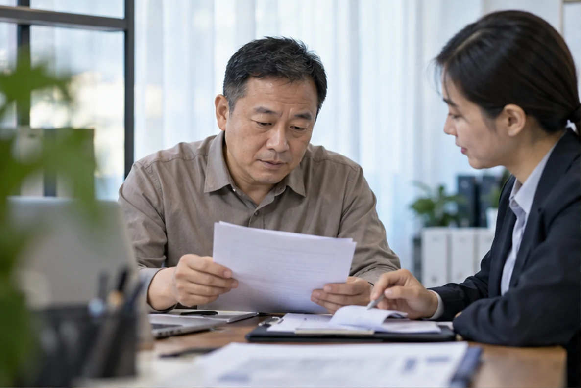 核对注册公司资料与办理事项的服务场景示意