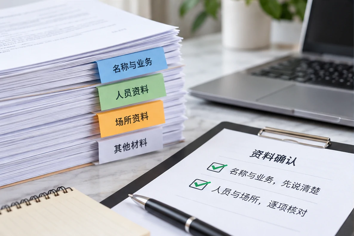 核对注册公司资料与办理事项的服务场景示意