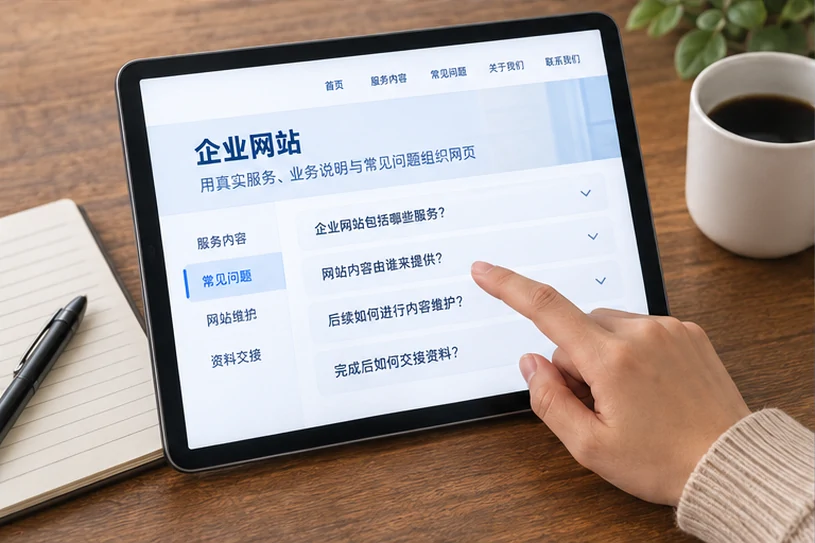 企业网站展示业务与服务信息的场景示意