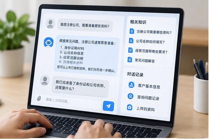 在线客服接待与咨询整理的服务场景示意