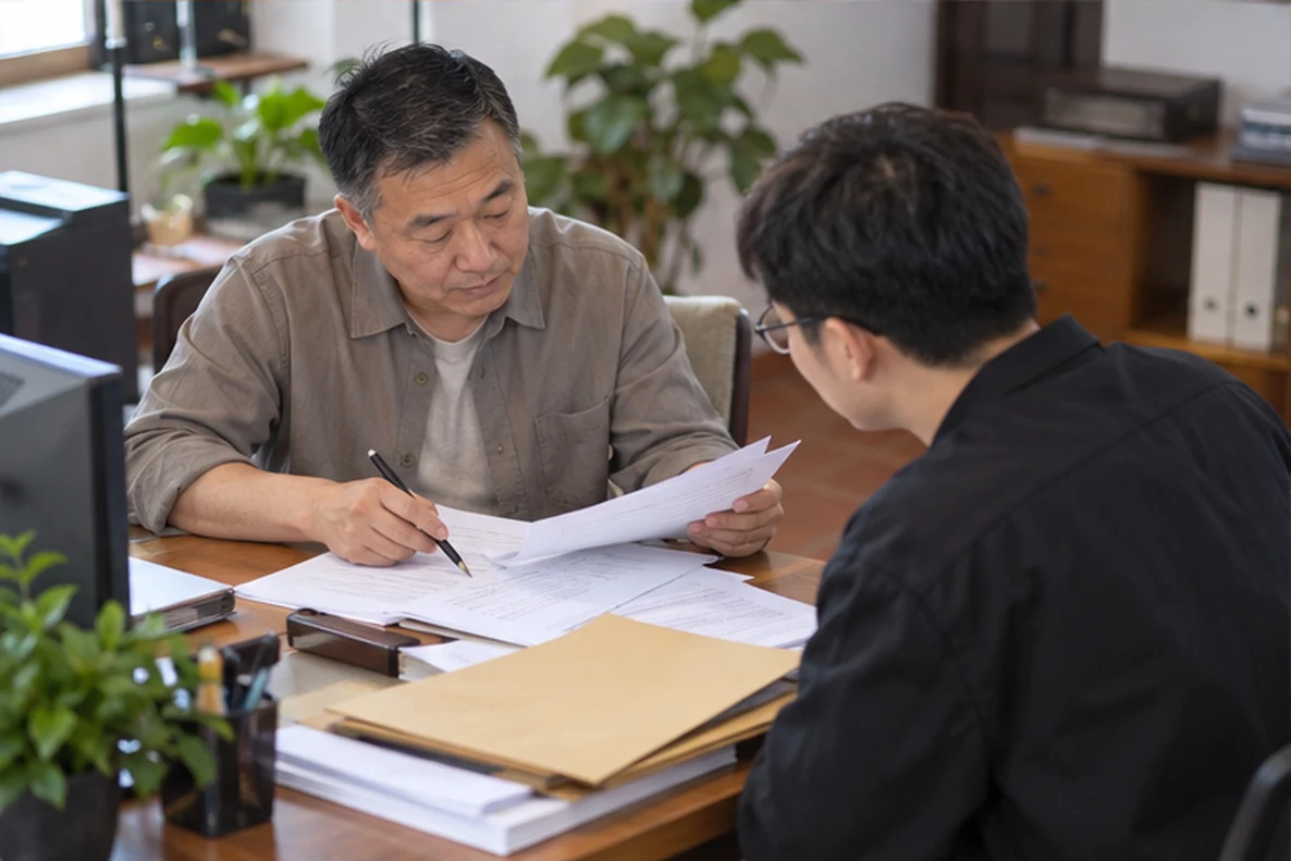 核对注册公司资料与办理事项的服务场景示意