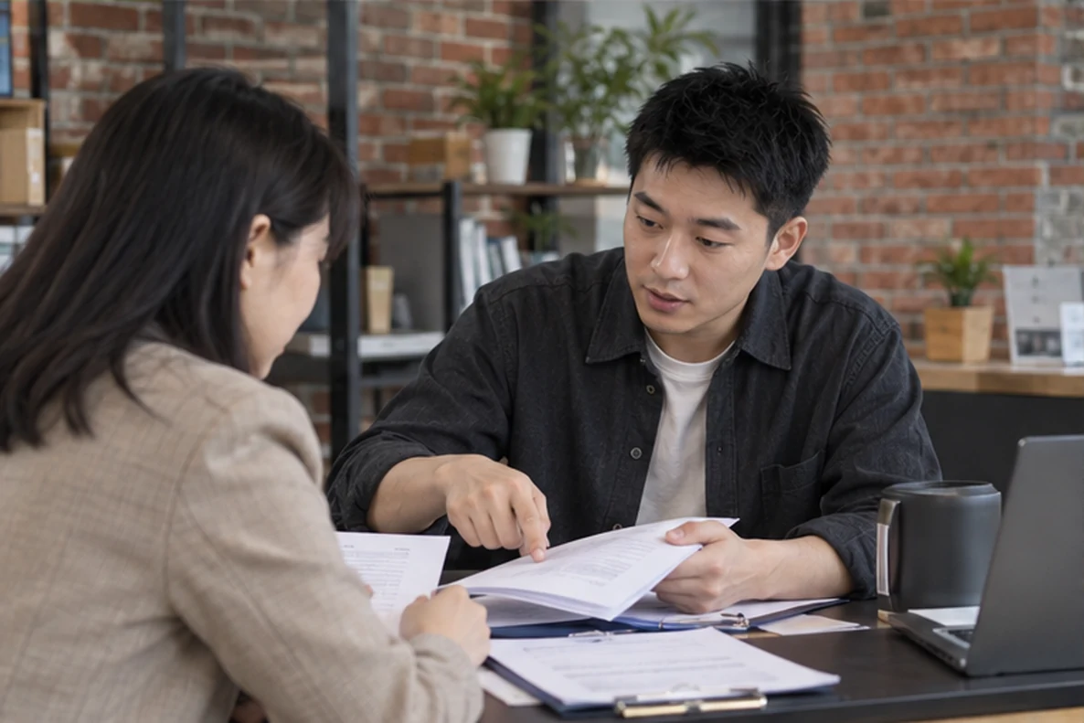 核对注册公司资料与办理事项的服务场景示意