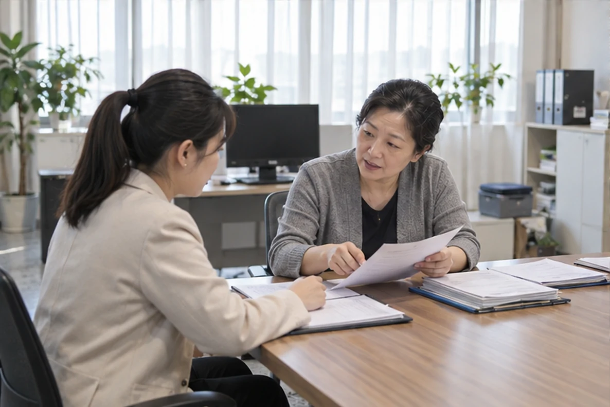 核对注册公司资料与办理事项的服务场景示意
