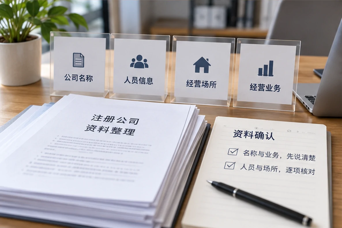 核对注册公司资料与办理事项的服务场景示意