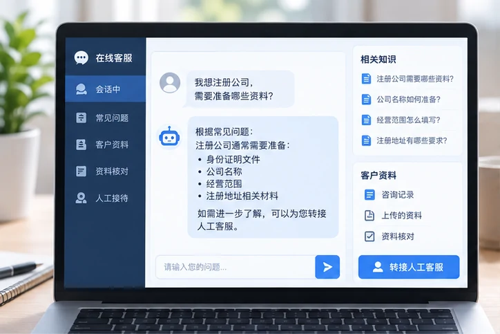 在线客服接待与咨询整理的服务场景示意