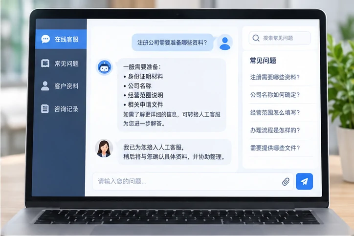 在线客服接待与咨询整理的服务场景示意