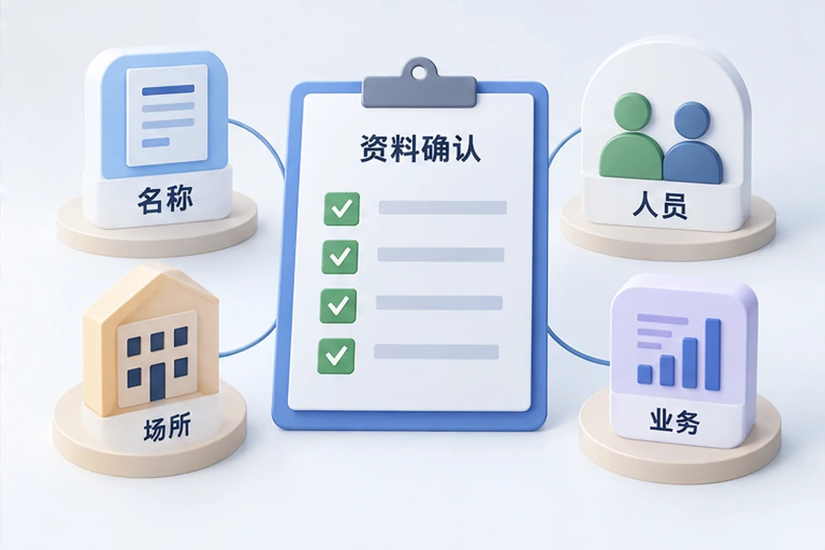 核对注册公司资料与办理事项的服务场景示意