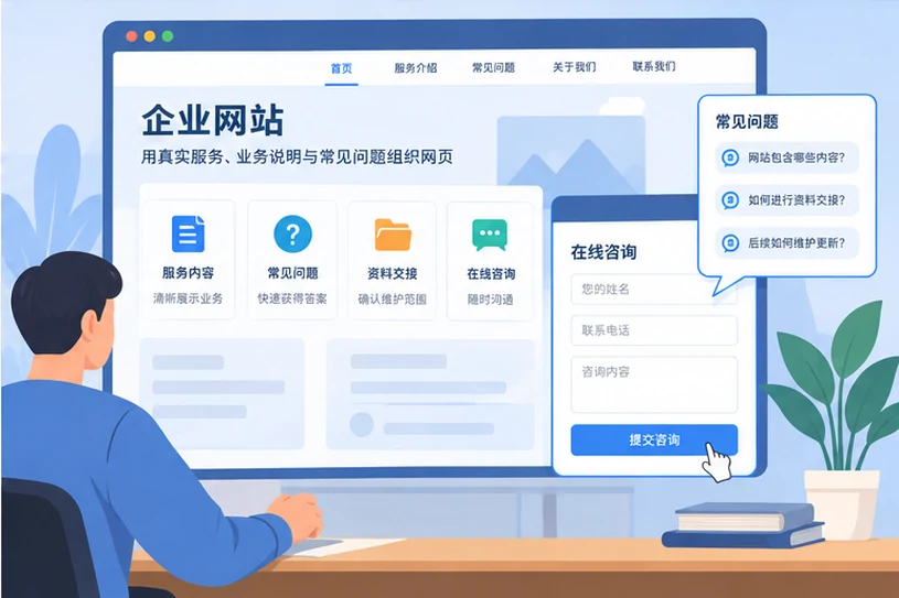 企业网站展示业务与服务信息的场景示意