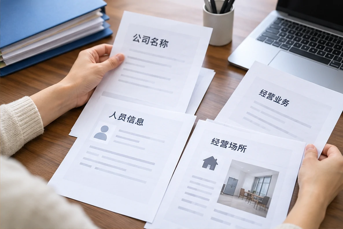 核对注册公司资料与办理事项的服务场景示意