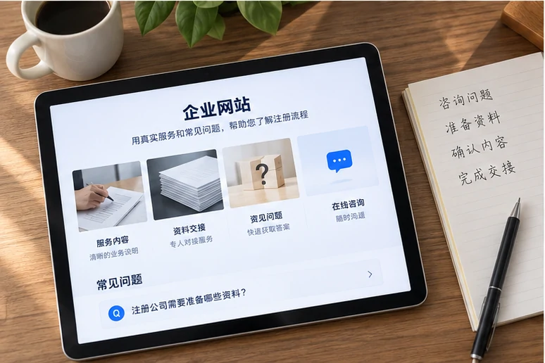 企业网站展示业务与服务信息的场景示意