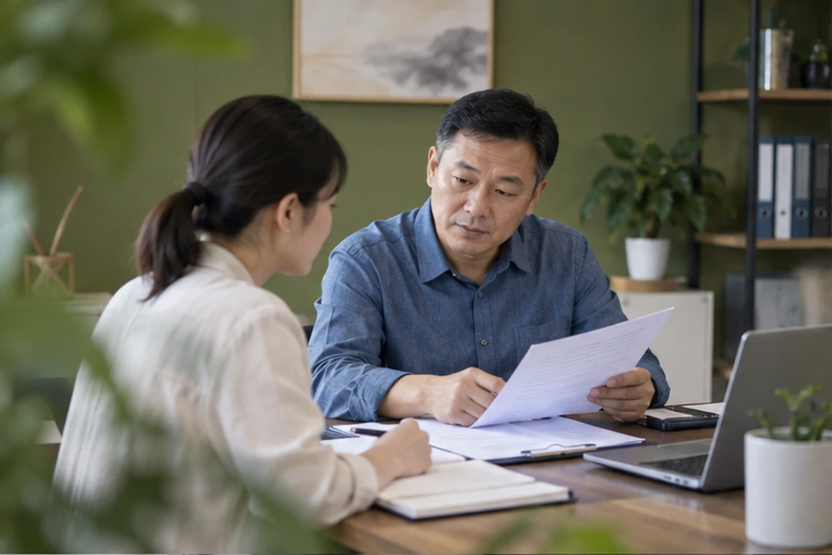 核对注册公司资料与办理事项的服务场景示意