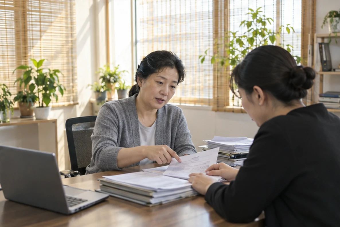 核对注册公司资料与办理事项的服务场景示意