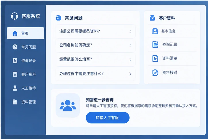 在线客服接待与咨询整理的服务场景示意