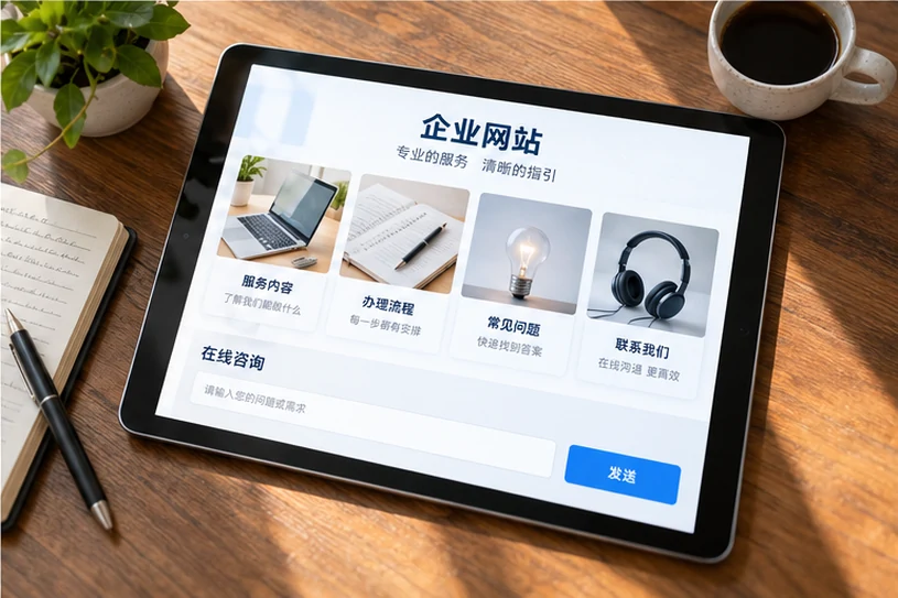 企业网站展示业务与服务信息的场景示意