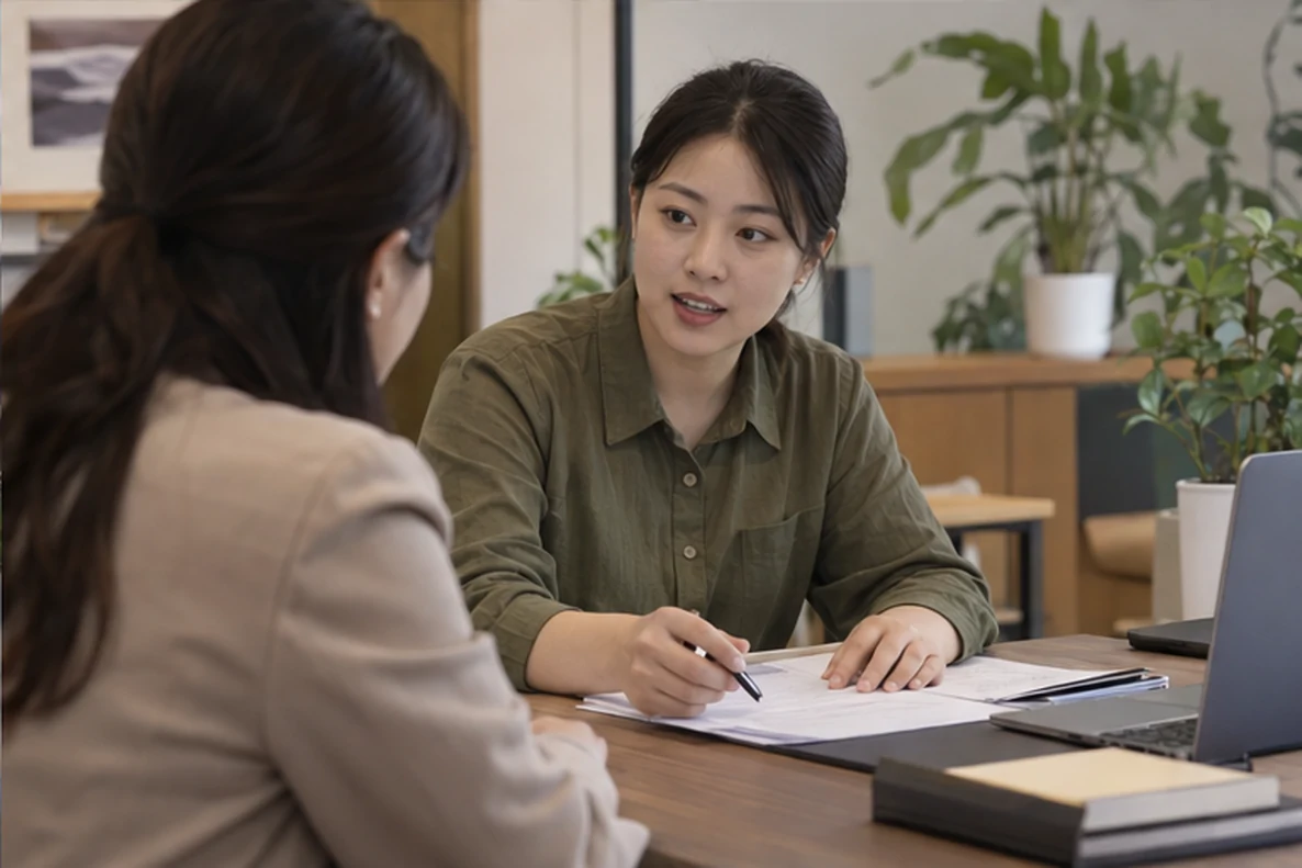 核对注册公司资料与办理事项的服务场景示意