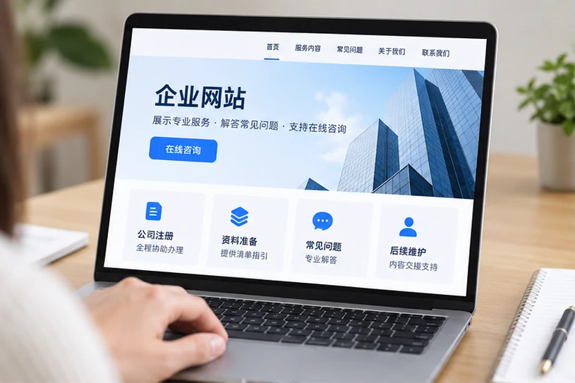 企业网站展示业务与服务信息的场景示意
