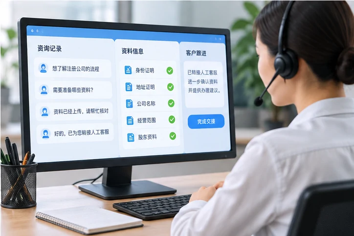 在线客服接待与咨询整理的服务场景示意