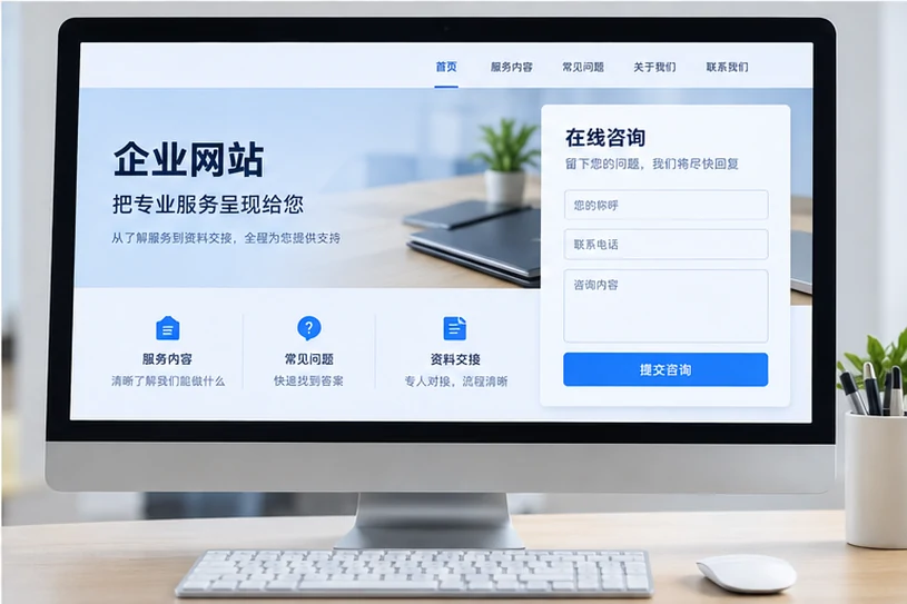 企业网站展示业务与服务信息的场景示意
