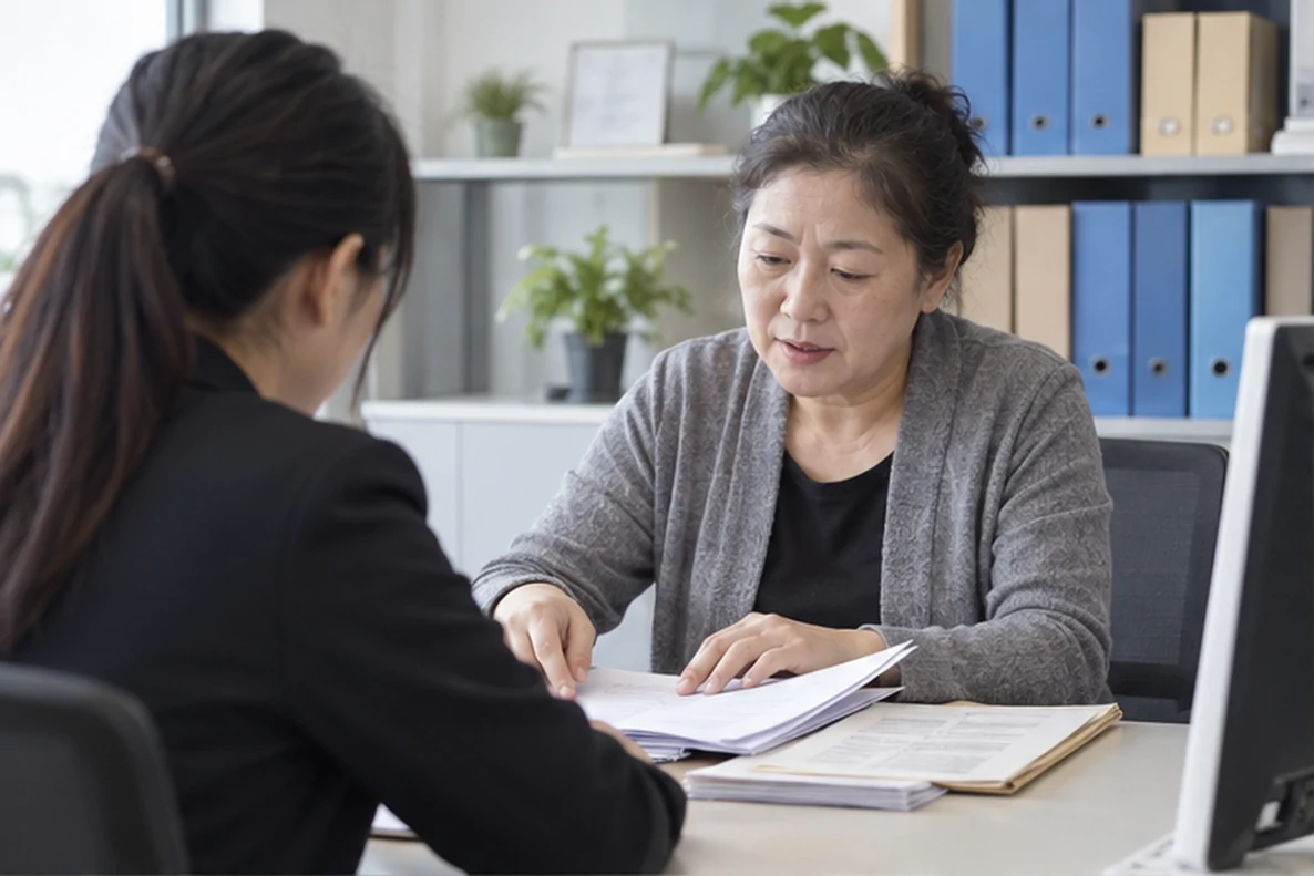 核对注册公司资料与办理事项的服务场景示意