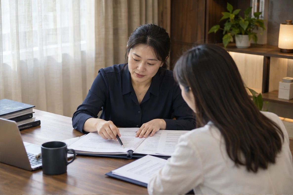 核对注册公司资料与办理事项的服务场景示意