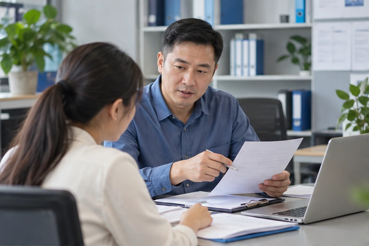 核对注册公司资料与办理事项的服务场景示意