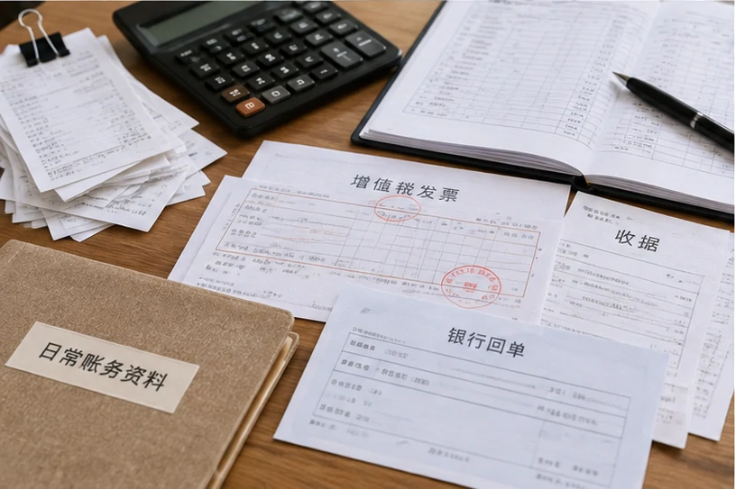 整理企业票据与日常账务资料的服务场景示意