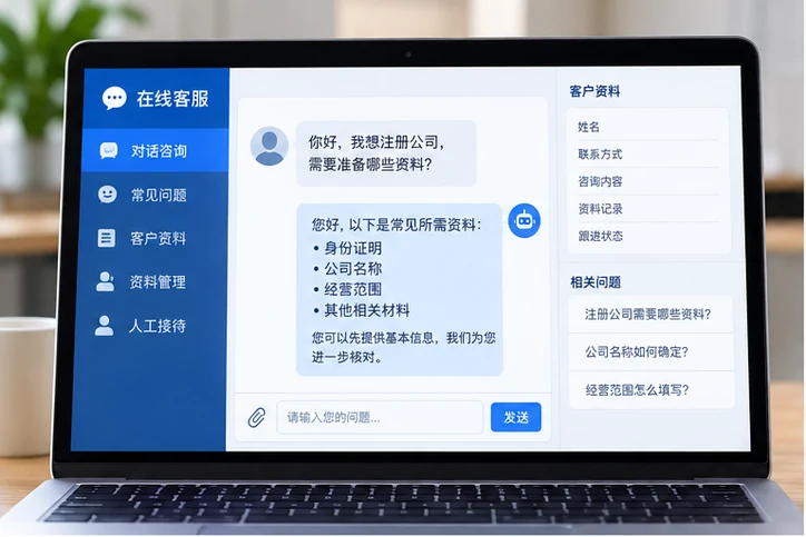 在线客服接待与咨询整理的服务场景示意