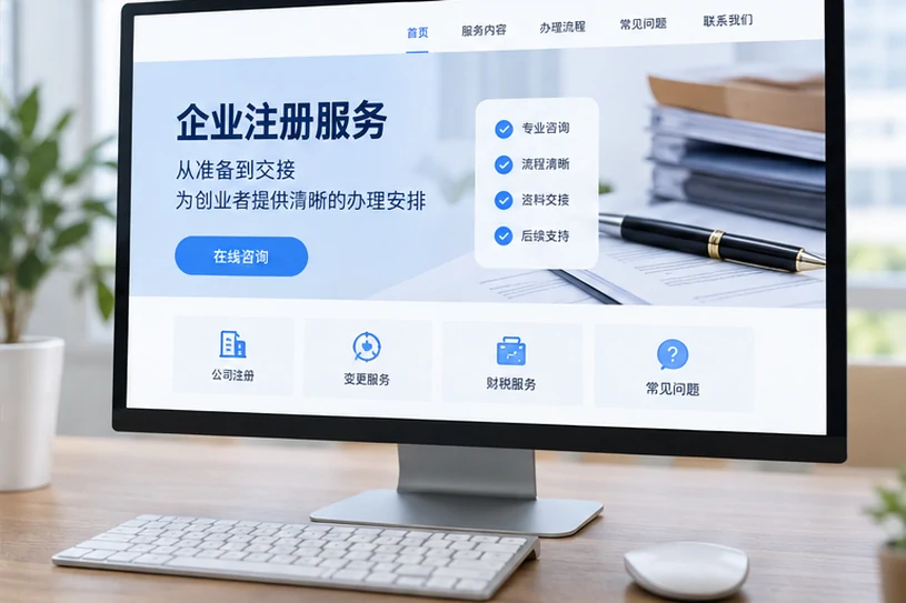 企业网站展示业务与服务信息的场景示意
