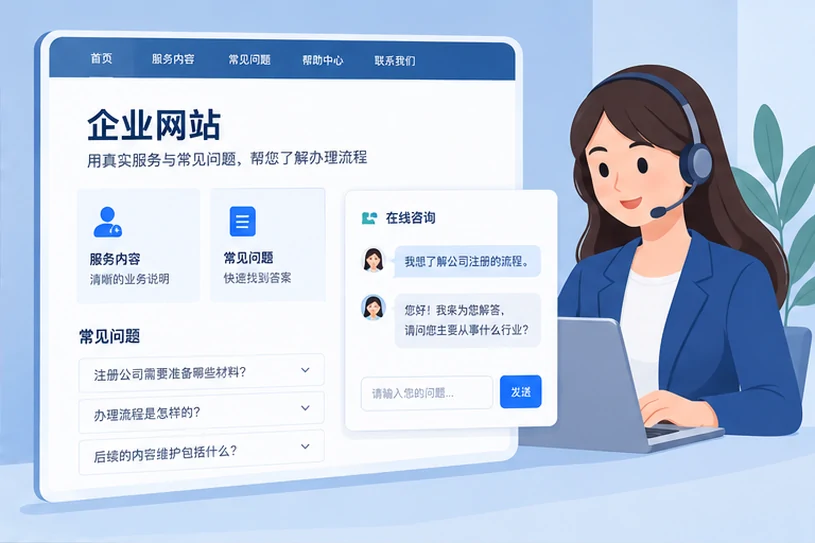 企业网站展示业务与服务信息的场景示意