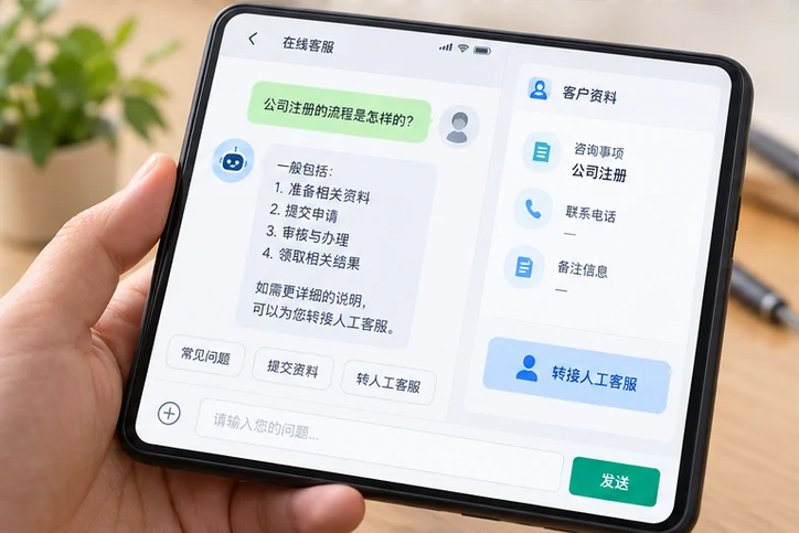 在线客服接待与咨询整理的服务场景示意
