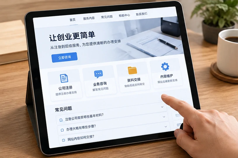 企业网站展示业务与服务信息的场景示意
