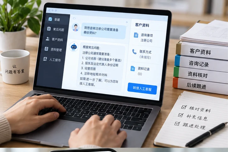 在线客服接待与咨询整理的服务场景示意