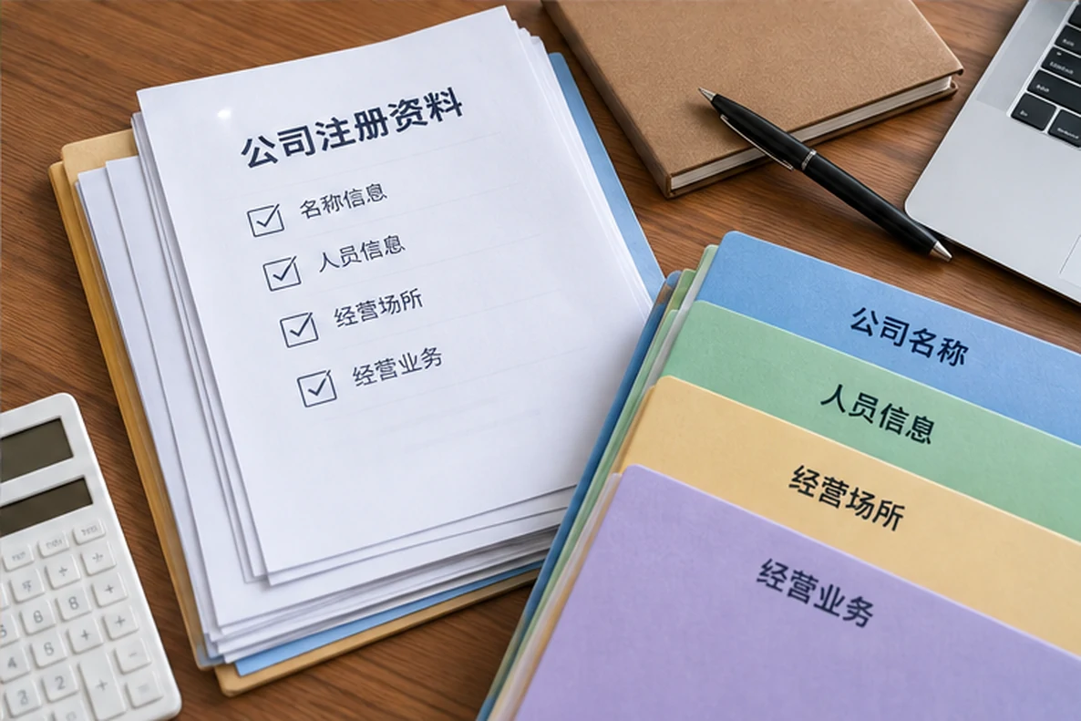 核对注册公司资料与办理事项的服务场景示意