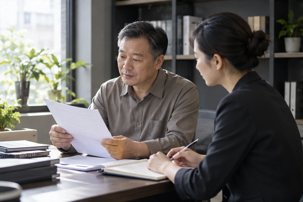 核对注册公司资料与办理事项的服务场景示意