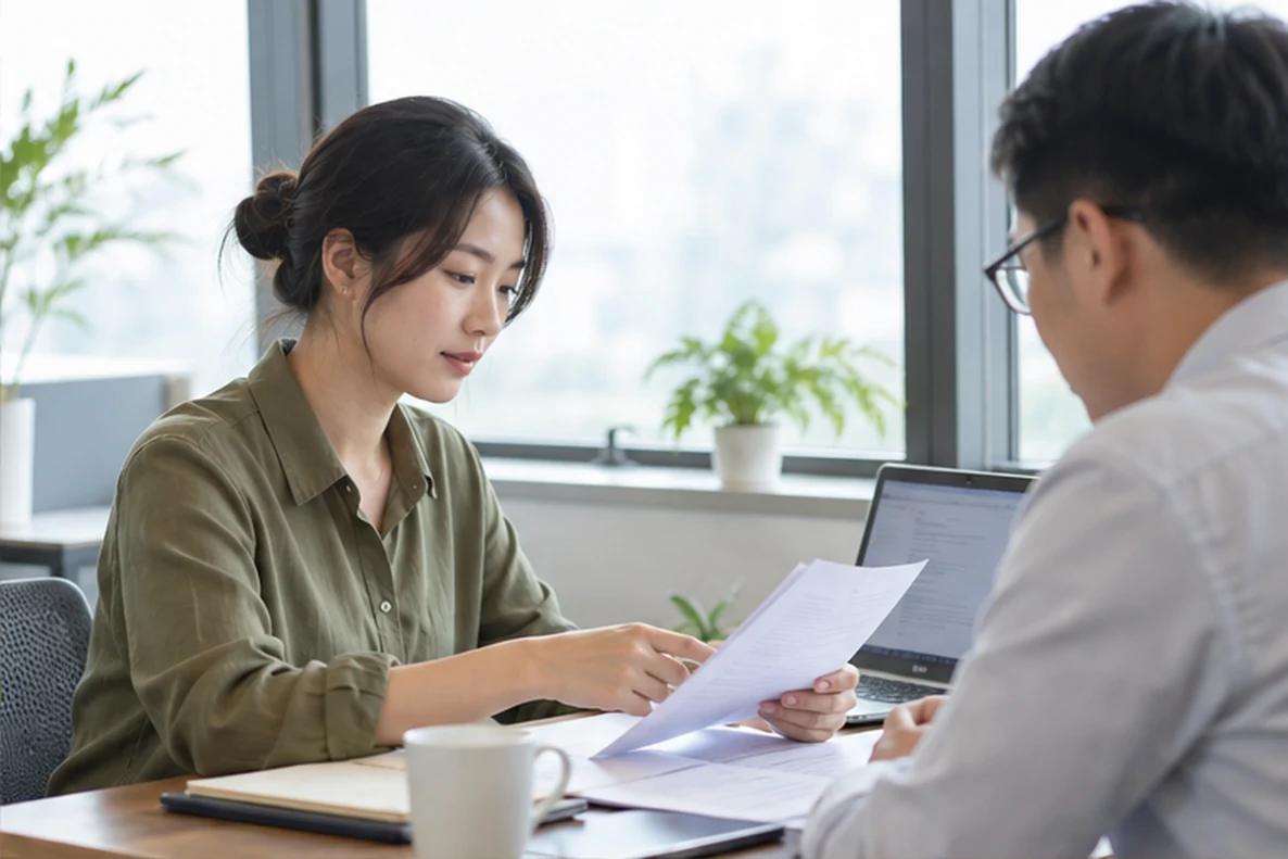 核对注册公司资料与办理事项的服务场景示意