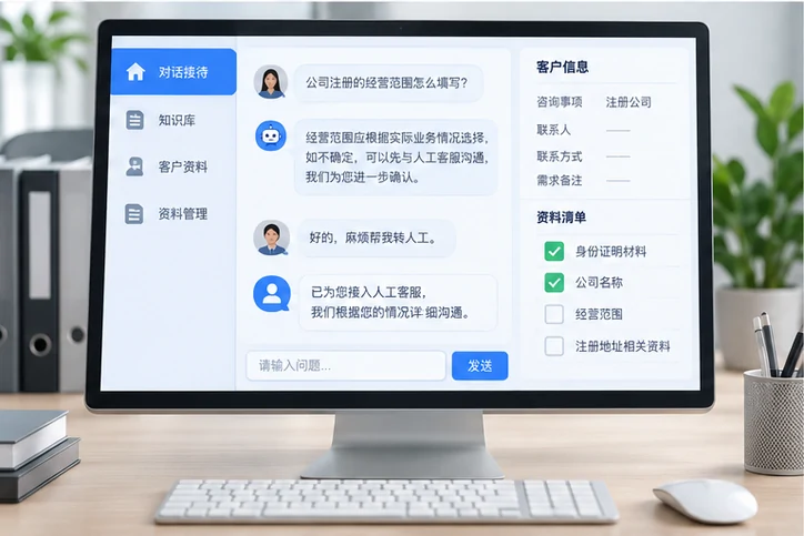 在线客服接待与咨询整理的服务场景示意