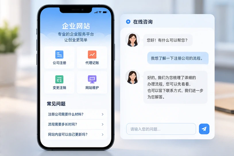 企业网站展示业务与服务信息的场景示意