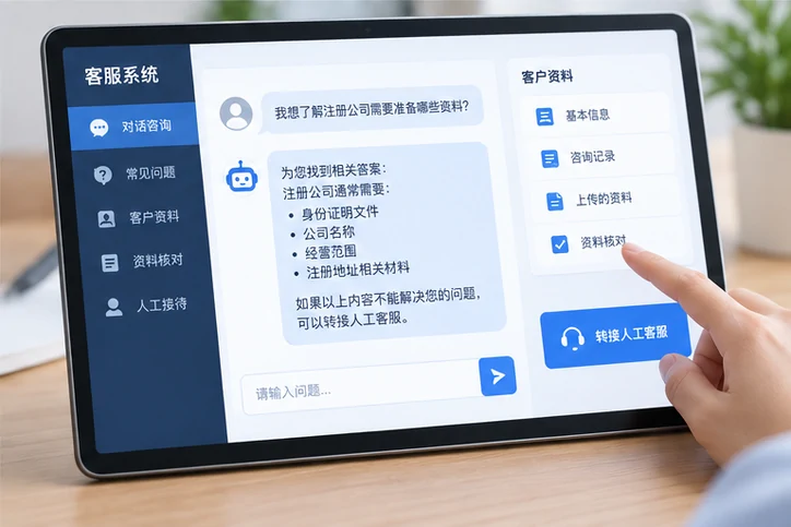 在线客服接待与咨询整理的服务场景示意