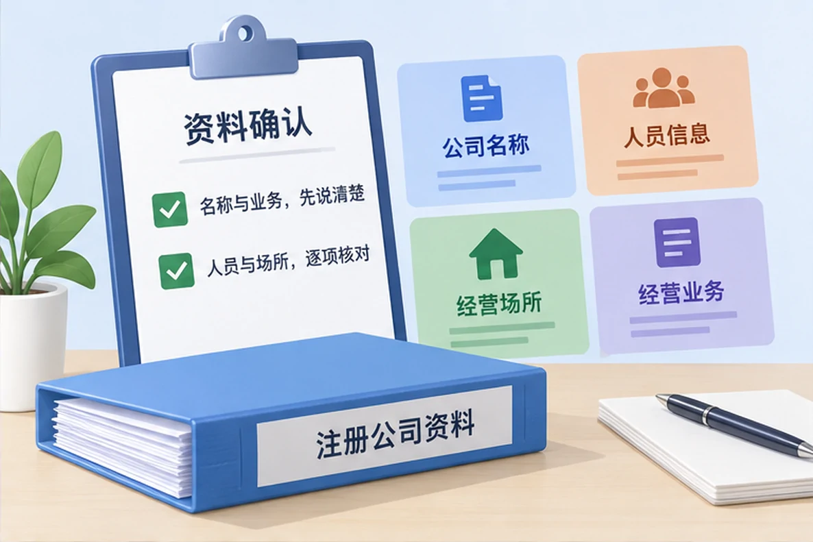 核对注册公司资料与办理事项的服务场景示意