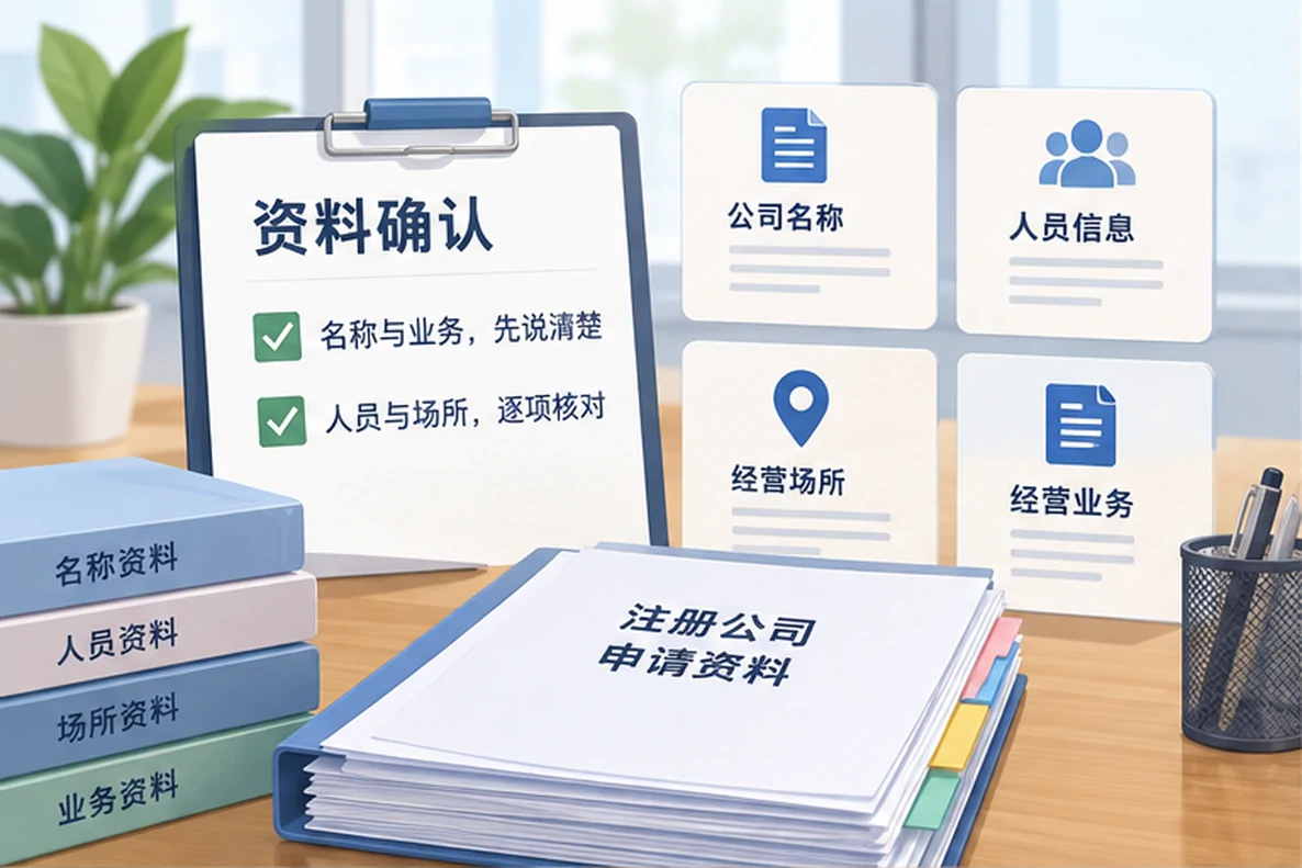 核对注册公司资料与办理事项的服务场景示意