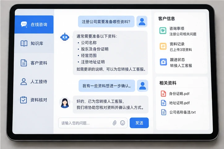 在线客服接待与咨询整理的服务场景示意
