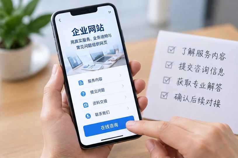 企业网站展示业务与服务信息的场景示意