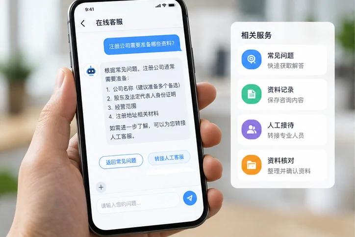 在线客服接待与咨询整理的服务场景示意
