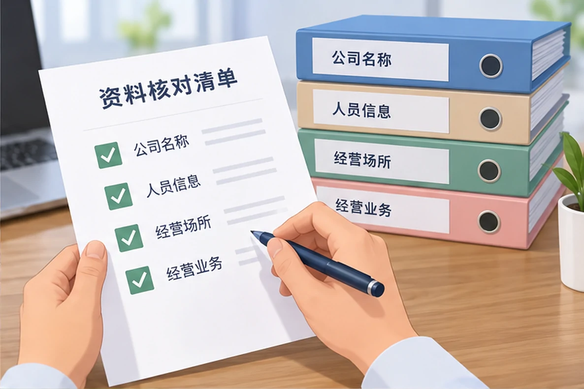 核对注册公司资料与办理事项的服务场景示意