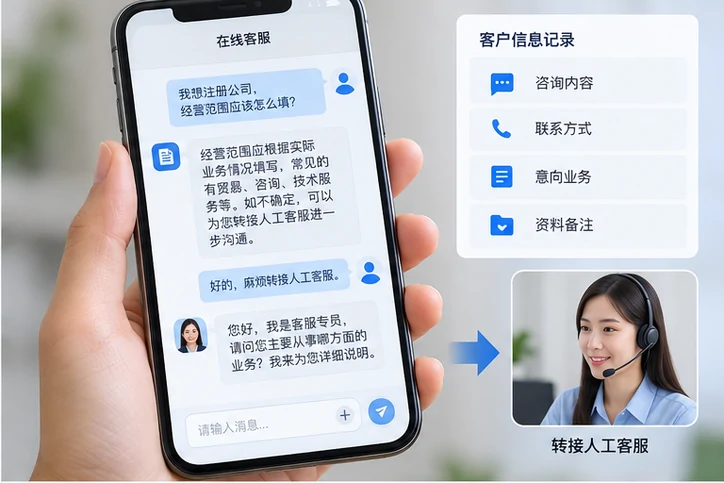 在线客服接待与咨询整理的服务场景示意