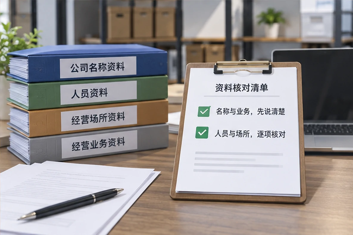 核对注册公司资料与办理事项的服务场景示意
