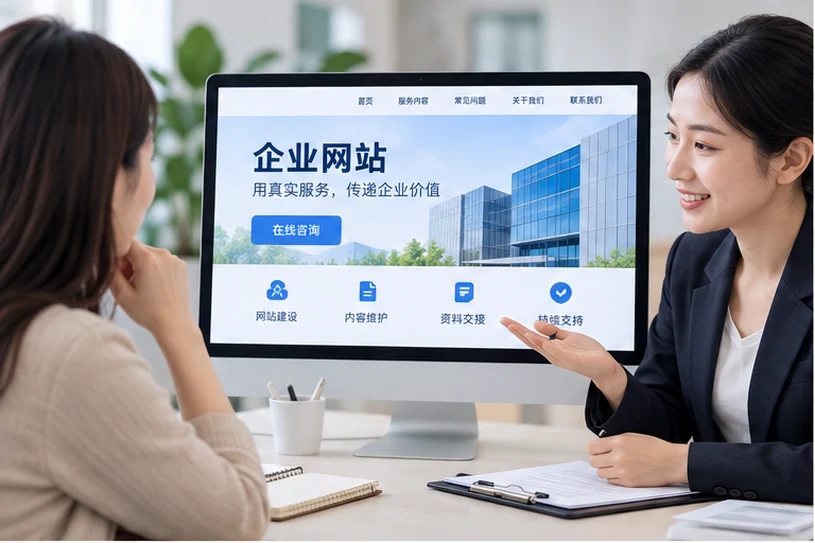 企业网站展示业务与服务信息的场景示意