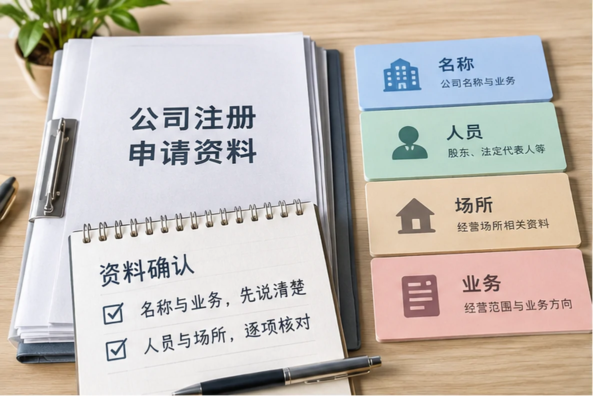 核对注册公司资料与办理事项的服务场景示意